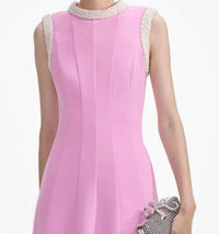 Self-Portrait - Pink Crepe Pearl Trim Dress