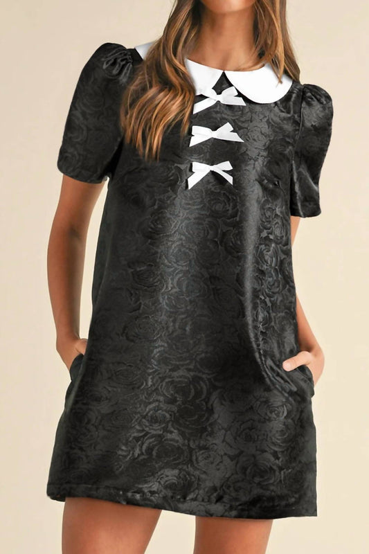 Shewin - Elegant Floral Bow Detail Mini Dress