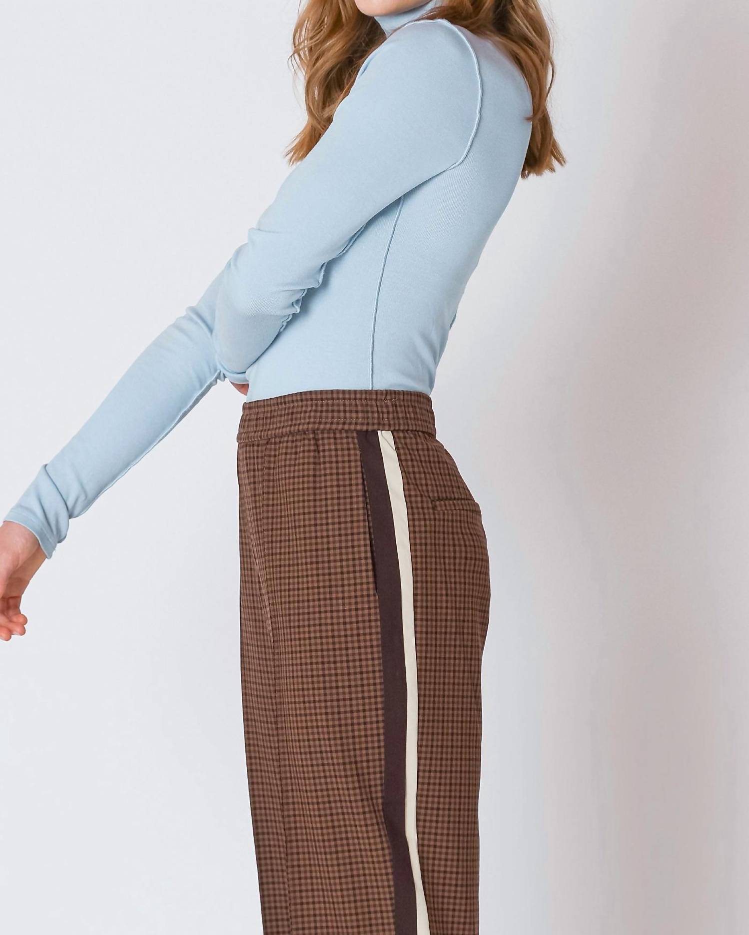Dex Exposed Seam Turtleneck Top in ice blue - women's sweater - detail view
