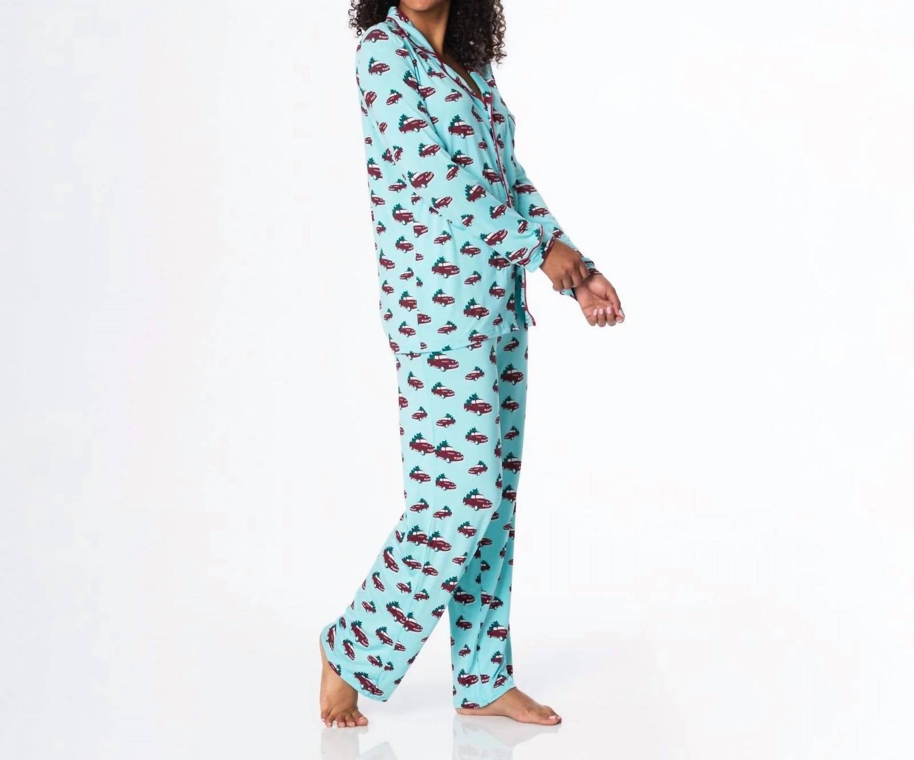 Kickee - Print Long Sleeve Collared Pajama Set