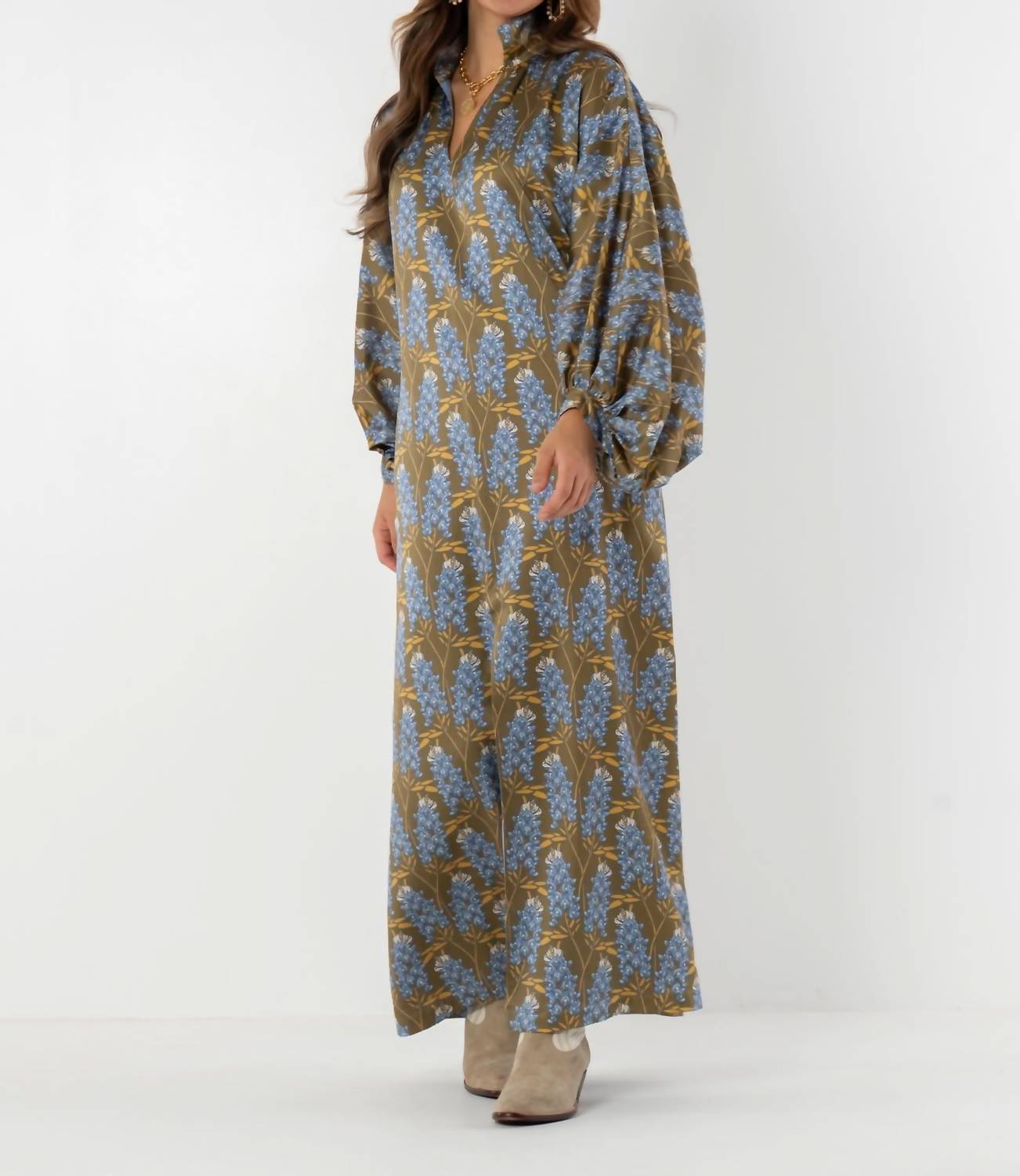 Emily McCarthy Fiona Blouson Sleeves Dress in blue bonnet - women's dress