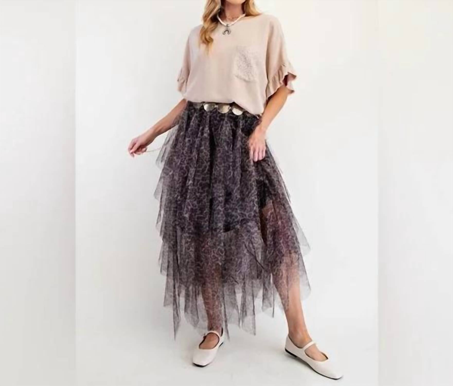 Easel - Animal Print Mesh Skirt
