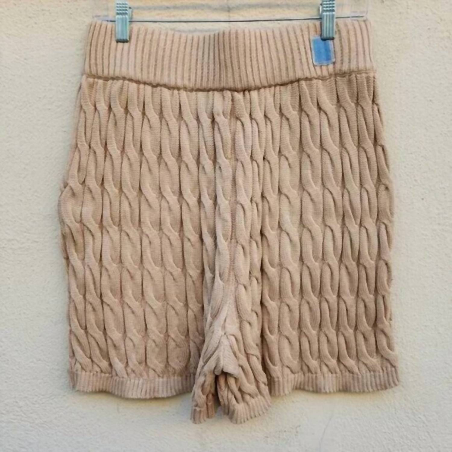 Reuben Oliver Country Club Cable Knit Shorts in champaigne - men's shorts - detail view