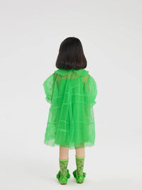 Kids Organza Asymmetric Ruffle Collared Dress