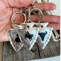 Boho Ranch Women's Aztec Arrowhead & Steer Keychain in silver - women's accessory - detail view