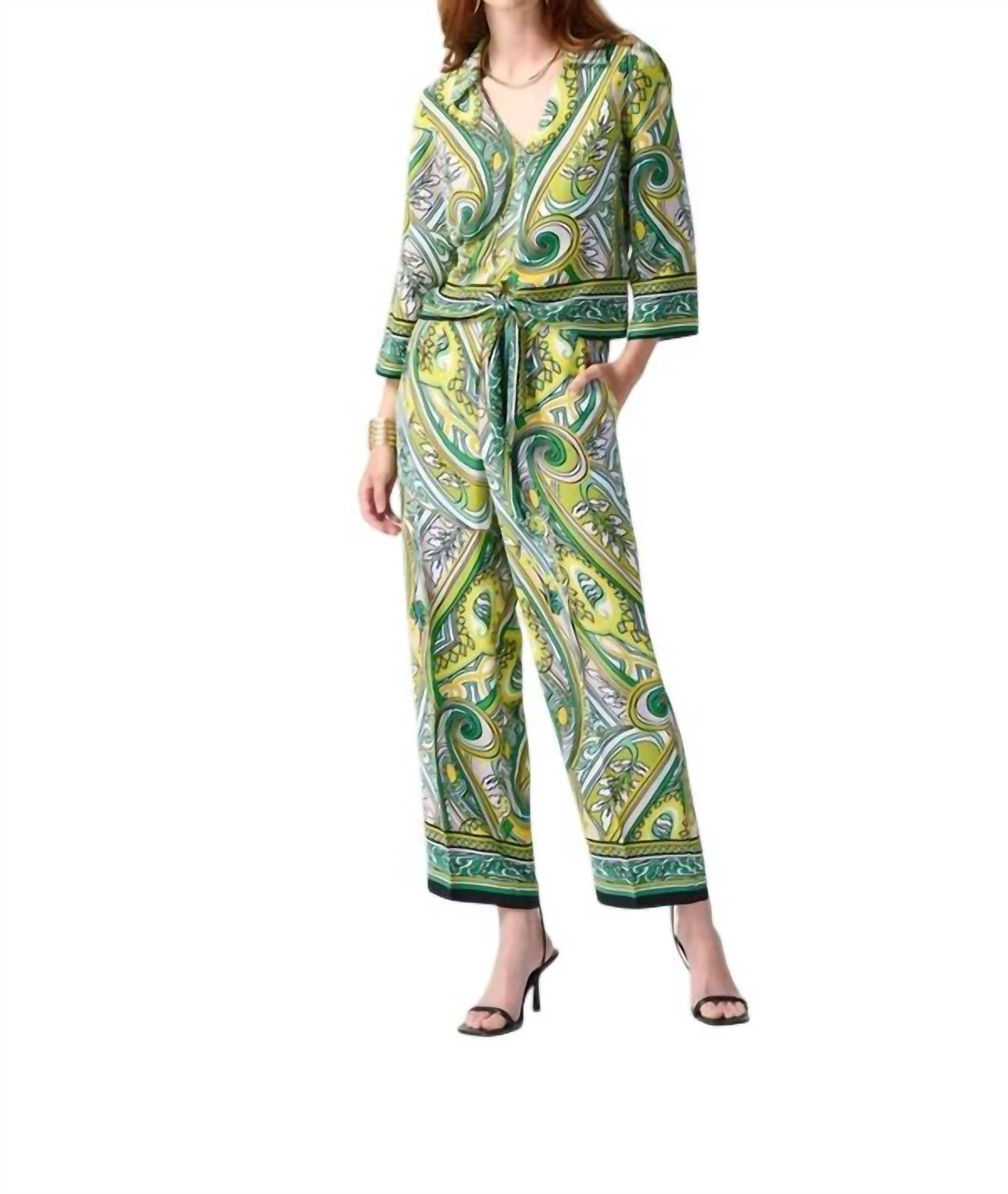 Joseph Ribkoff Matching Woven Paisley Print Pant And Top Set in set vanilla multi - women's sleepwear
