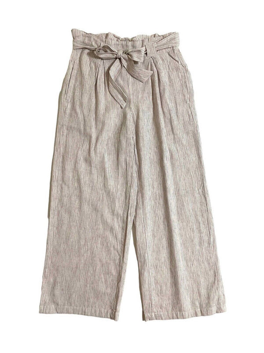 Max Studio - Women's Striped Linen Paperbag Belted Waist Wide Leg Pants