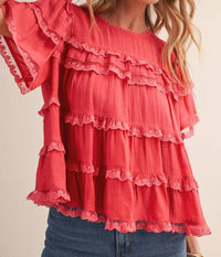 &Merci - Tiered Ruffle Lace Trim Swing Top