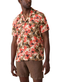 Faherty Short Sleeve Reserve Basque Camp Shirt in wildwood poppy - men's shirt - detail view