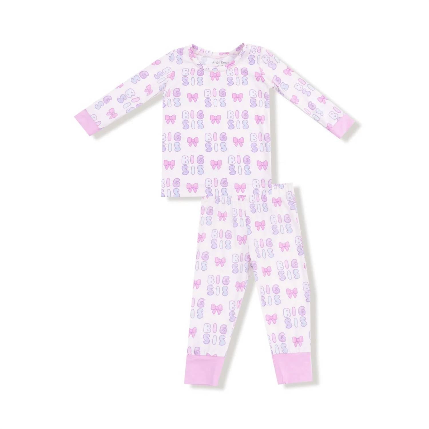 ANGEL DEAR Girls Dear Big Sis Loungewear Set in pink - kids' sleepwear