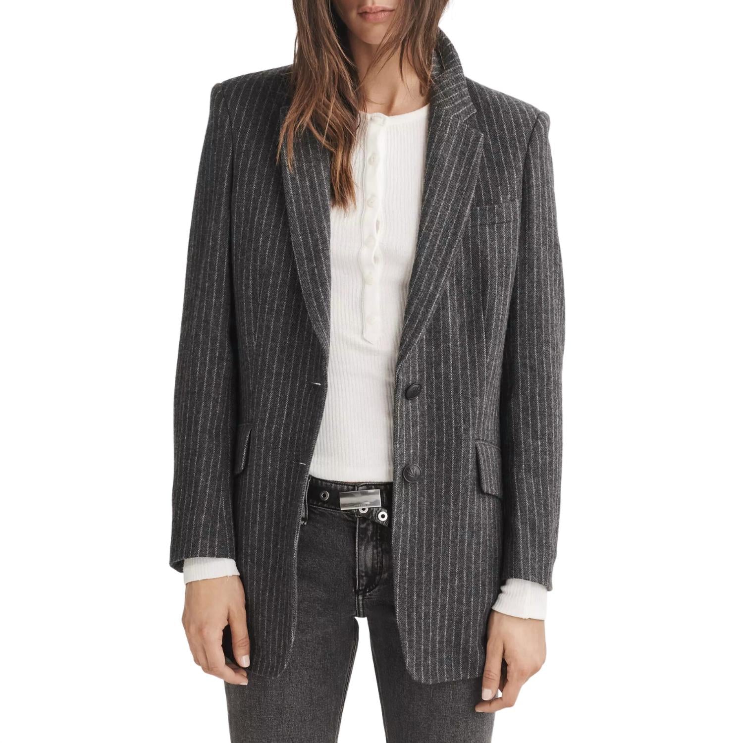 Rag & Bone Women'sa Charles Italian Wool Blazer in grey stripe - women's jacket