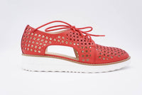Django & Juliette Women's Onstage Lace-up Sneakers in red leather white sole - women's sneaker - alternate view