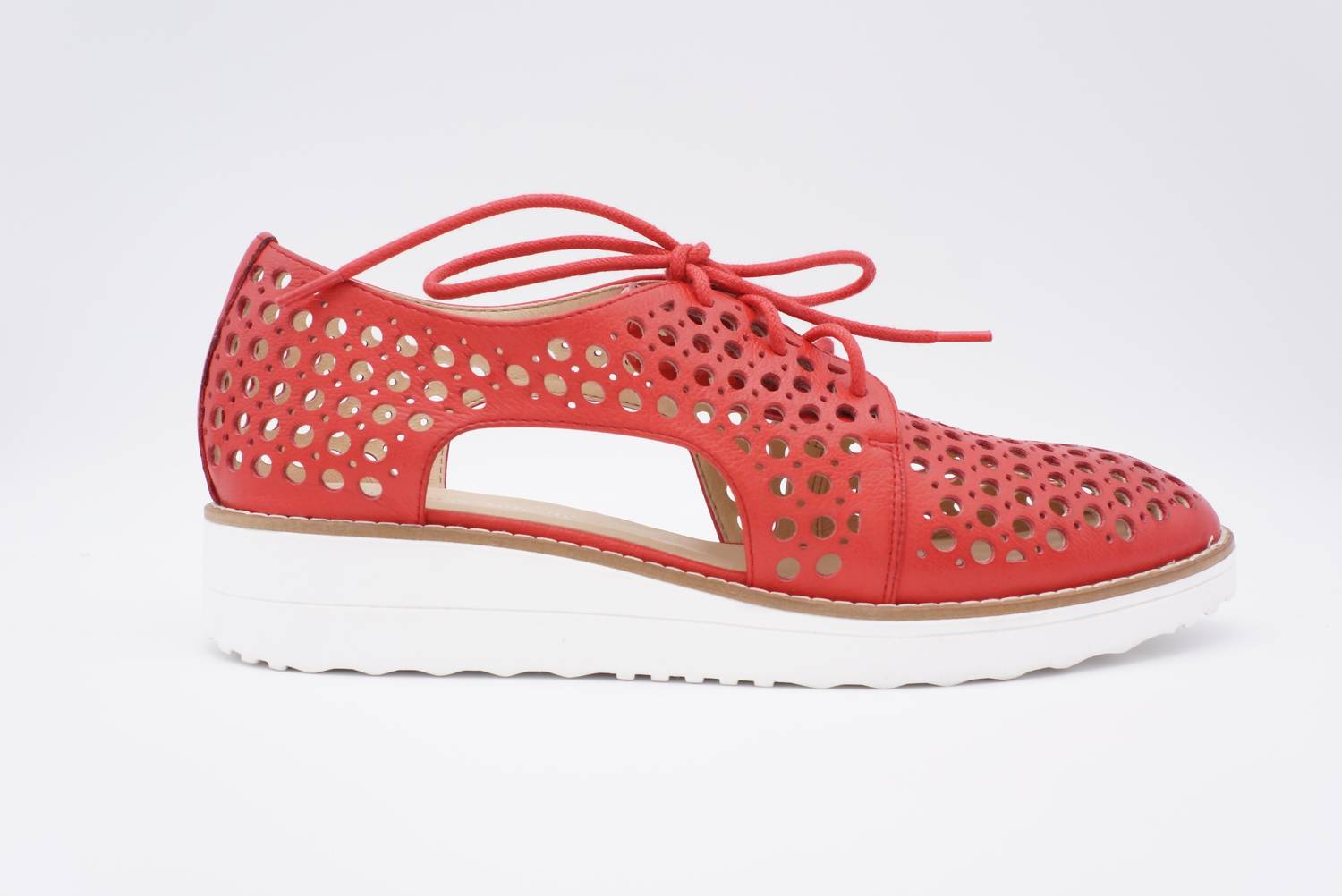 Django & Juliette Women's Onstage Lace-up Sneakers in red leather white sole - women's sneaker - alternate view