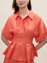 Rebecca Taylor Lena Shine Top in coral - women's blouse - view 6