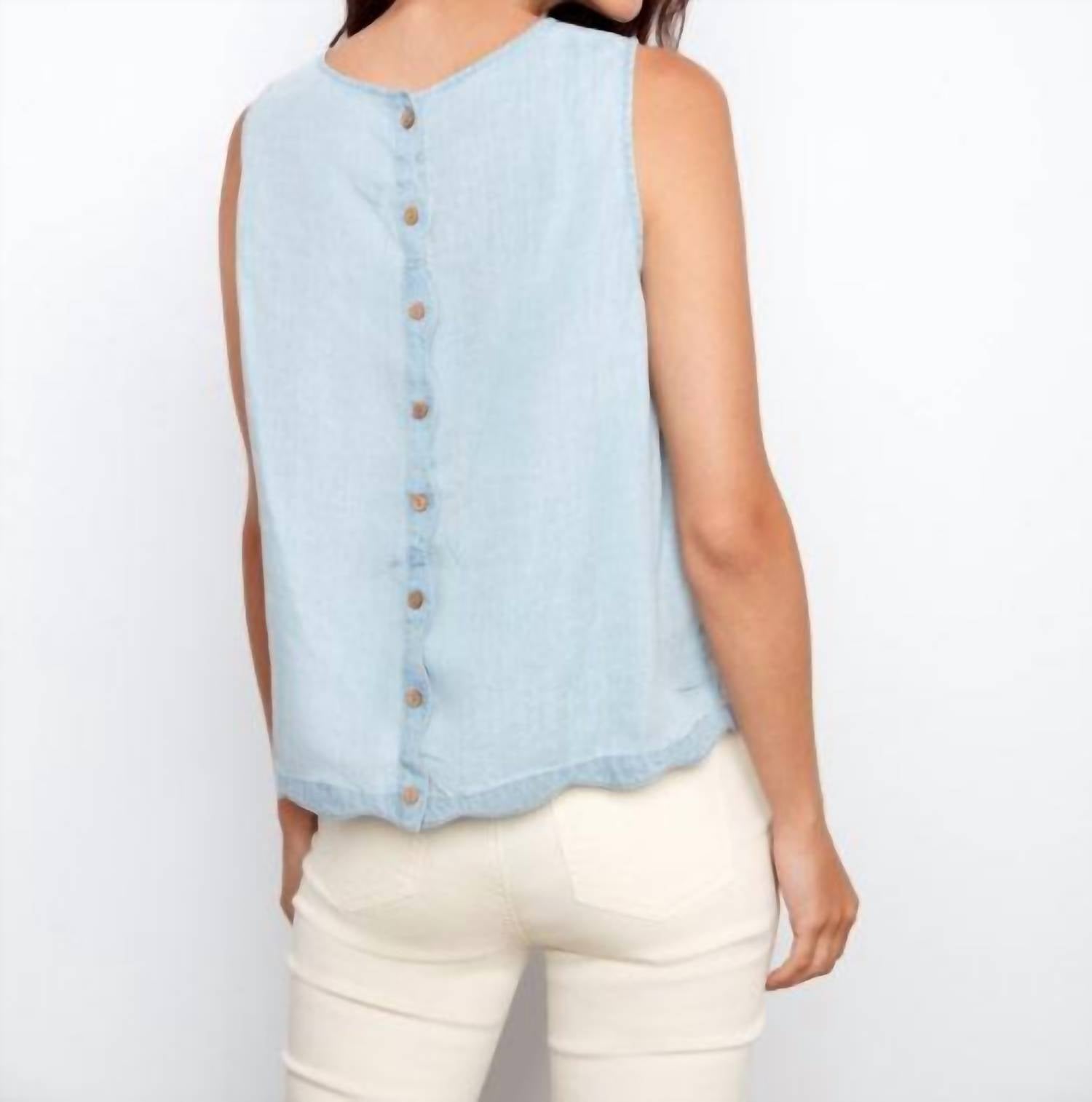 CHARLIE B Scallop Hem Sleeveless Top in light blue - women's tank top - alternate view