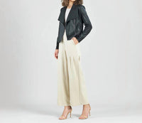 Clara S - Women's Liquid Leather Drape Neck Zip Jacket