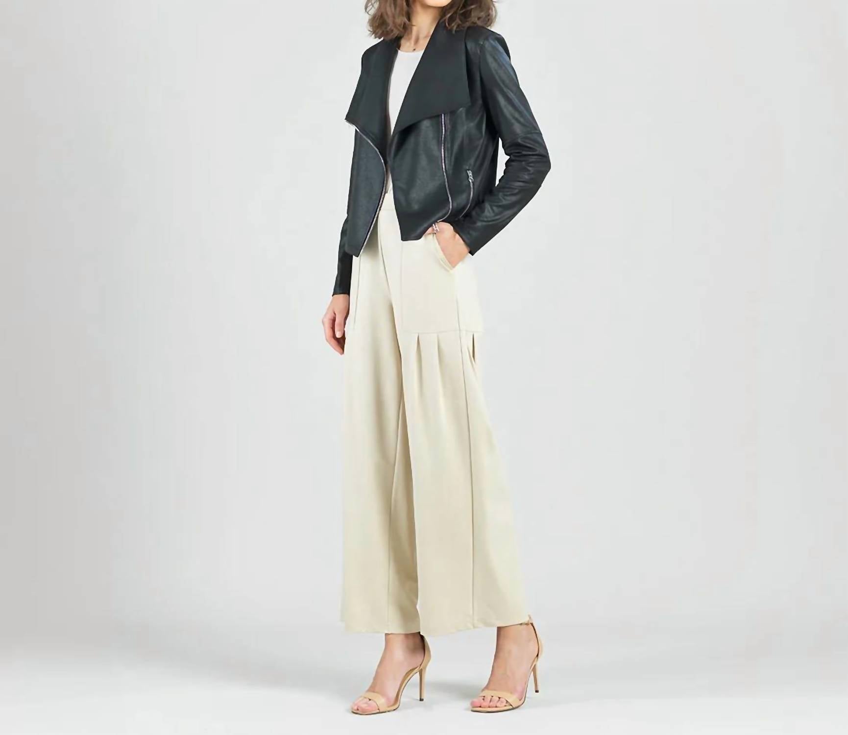 Clara S - Women's Liquid Leather Drape Neck Zip Jacket