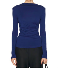 Enza Costa Cashmere Jersey Draped Long Sleeve Crewneck Top in cobalt - women's long sleeve top