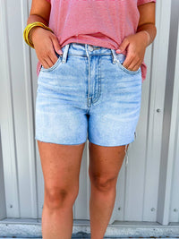 Risen - Women's High Rise Raw Cut Hem Side Slit Short