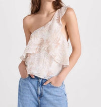 Ramy Brook Maureen One Shoulder Ruffle Top in ivory tan floral - women's blouse