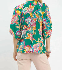 Umgee - Paisley Print V-neck Half Button Down Top