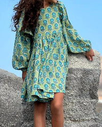 POPPET & FOX Prairie Dress in green floral - kids' dress