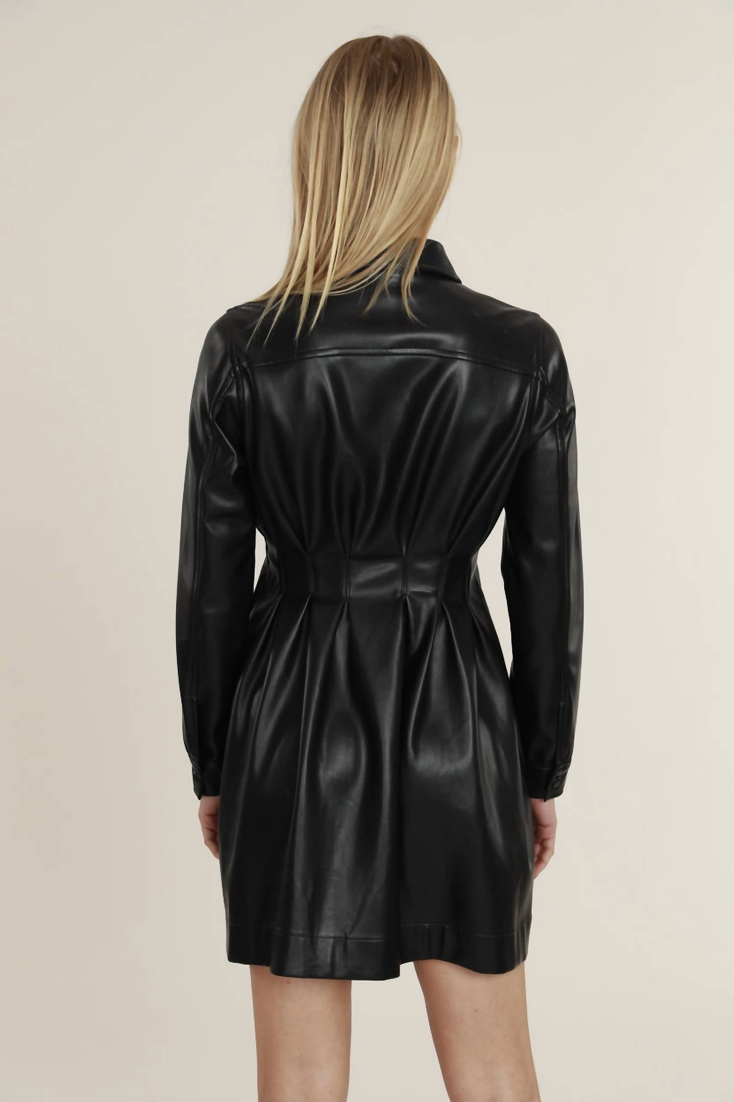 Dolce Cabo - Vegan Leather Puff Shoulder Belted Dress