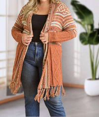 Adora - Maya Fringe Hem Aztec Cardigan -plus