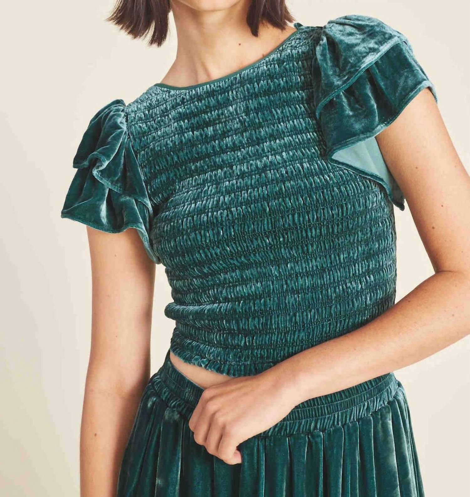 TROVATA Cerise Multi-layered Ruffle Sleeves Top in ponderosa - women's blouse - alternate view