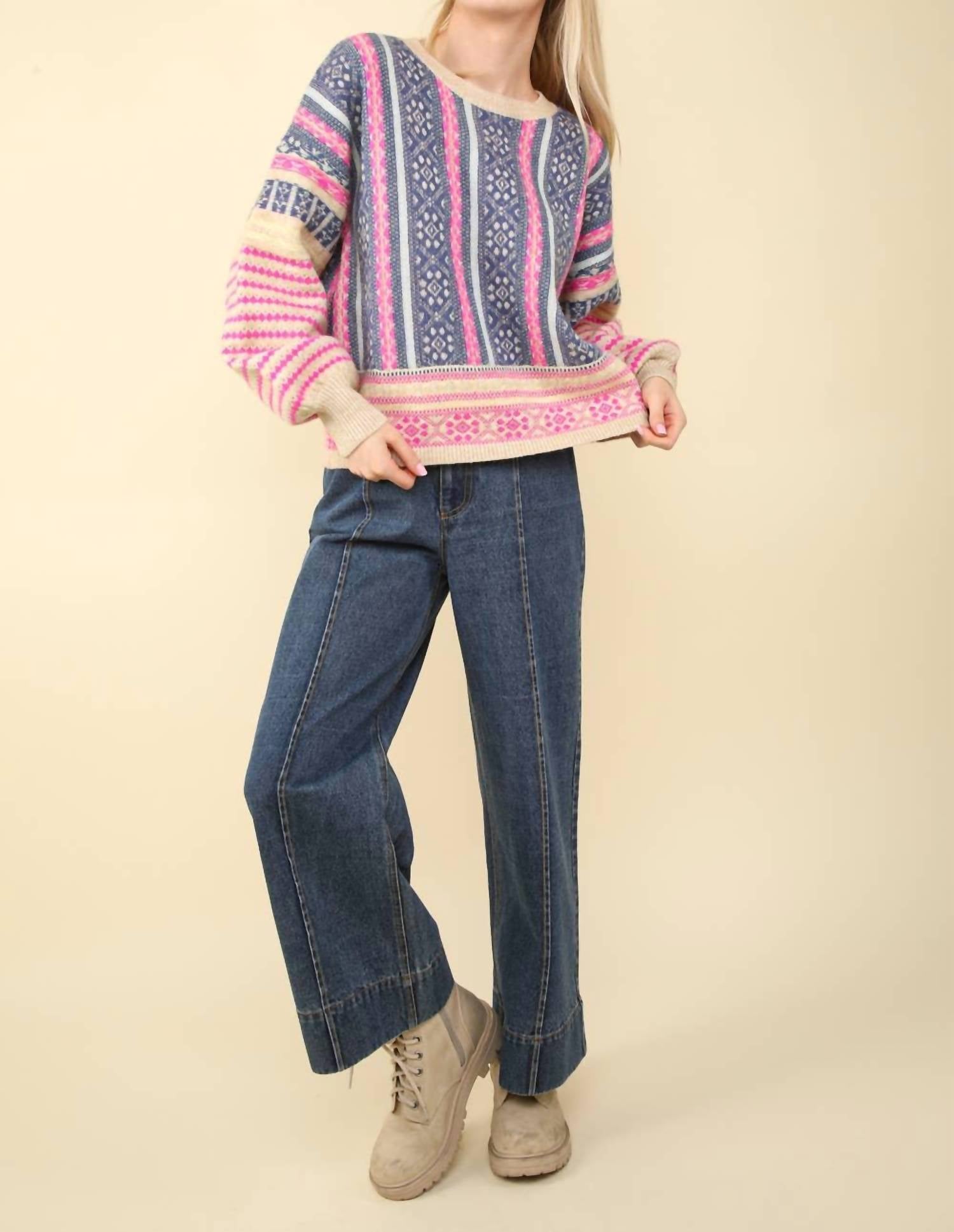 Very J - Women's Opal Oversized Cozy Printed Knit Sweater