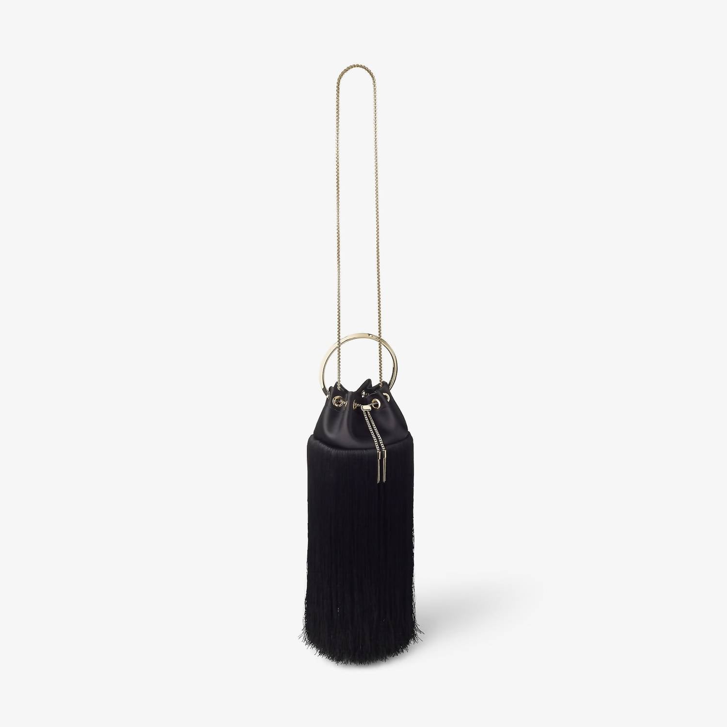 JIMMY CHOO Bon Bon Small Fringed Satin Bucket Bag in black - women's bag - view 4