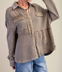 Easel Button Down Thermal Shirt in coffee - women's shirt - detail view