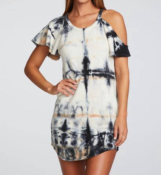 Chaser - Linen French Terry Tie Dye Vented Flutter Sleeve Dress