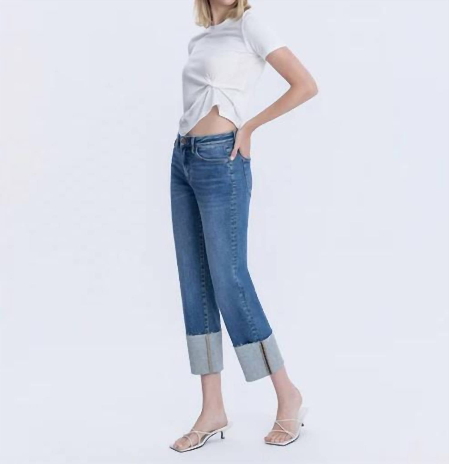 Vervet By Flying Monkey - High Rise Cuffed Straight Leg Jeans