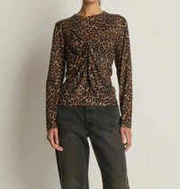 Nation LTD Marion Twist Front Tee Top in winter leopard - women's long sleeve top