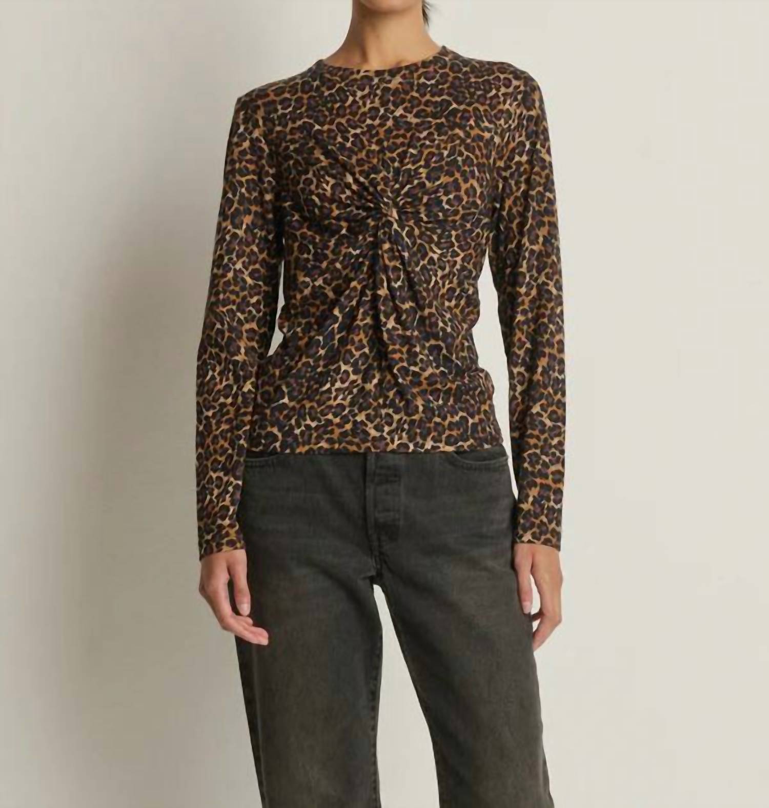 Nation LTD Marion Twist Front Tee Top in winter leopard - women's long sleeve top