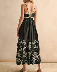 Miou Muse - Patch Detailed Embroidered Midi Dress