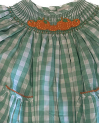 Delaney - Girl's Pumpkin Check Gingham Bishop Dress
