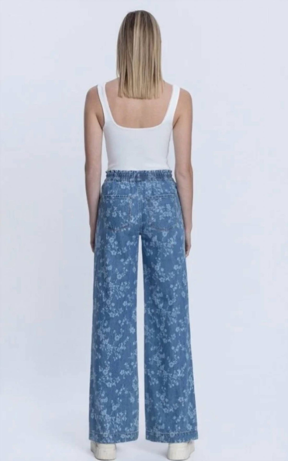 Vervet By Flying Monkey - Vintage Floral High Rise Drawstring Pull On Wide Leg Jeans