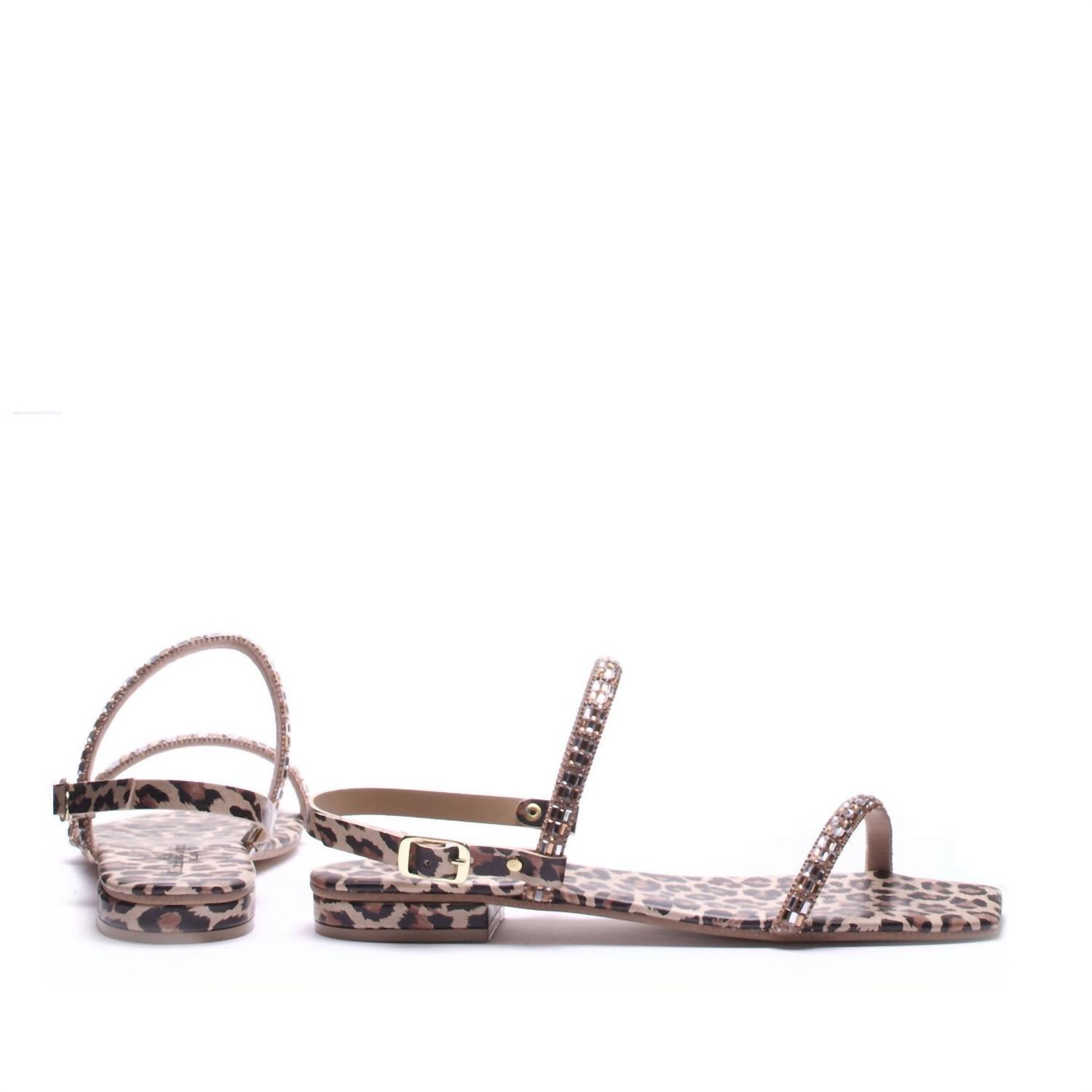 Michele Lopriore Women's Angela Ankle Flat Sandals in leather printed leopadr - women's sandal - detail view