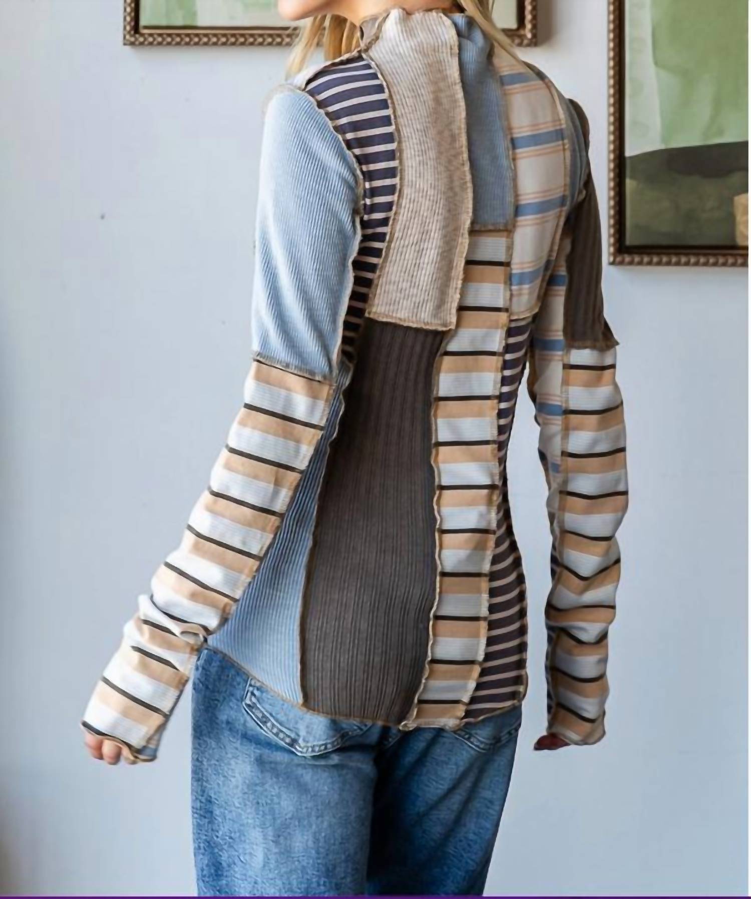 Oli & Hali Beverly Mixed Print Pullover in blue multi - women's sweater - view 4