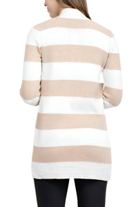 Cyrus - Open Front Long Sleeve Stripe Pattern Knit Cardigan