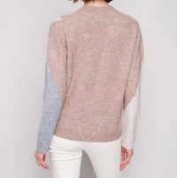 CHARLIE B Drop Shoulder V Neck Argyle Jacquard Sweater in sesame - women's sweater - detail view