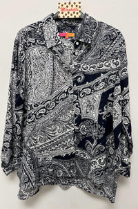Vilagallo Women's Cotton Paisley Button-down Shirt in navy blue white - women's shirt