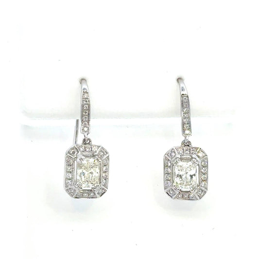 Aamiaa - 1.51 Carat Natural Diamond Emerald Cut Halo Drop Earrings