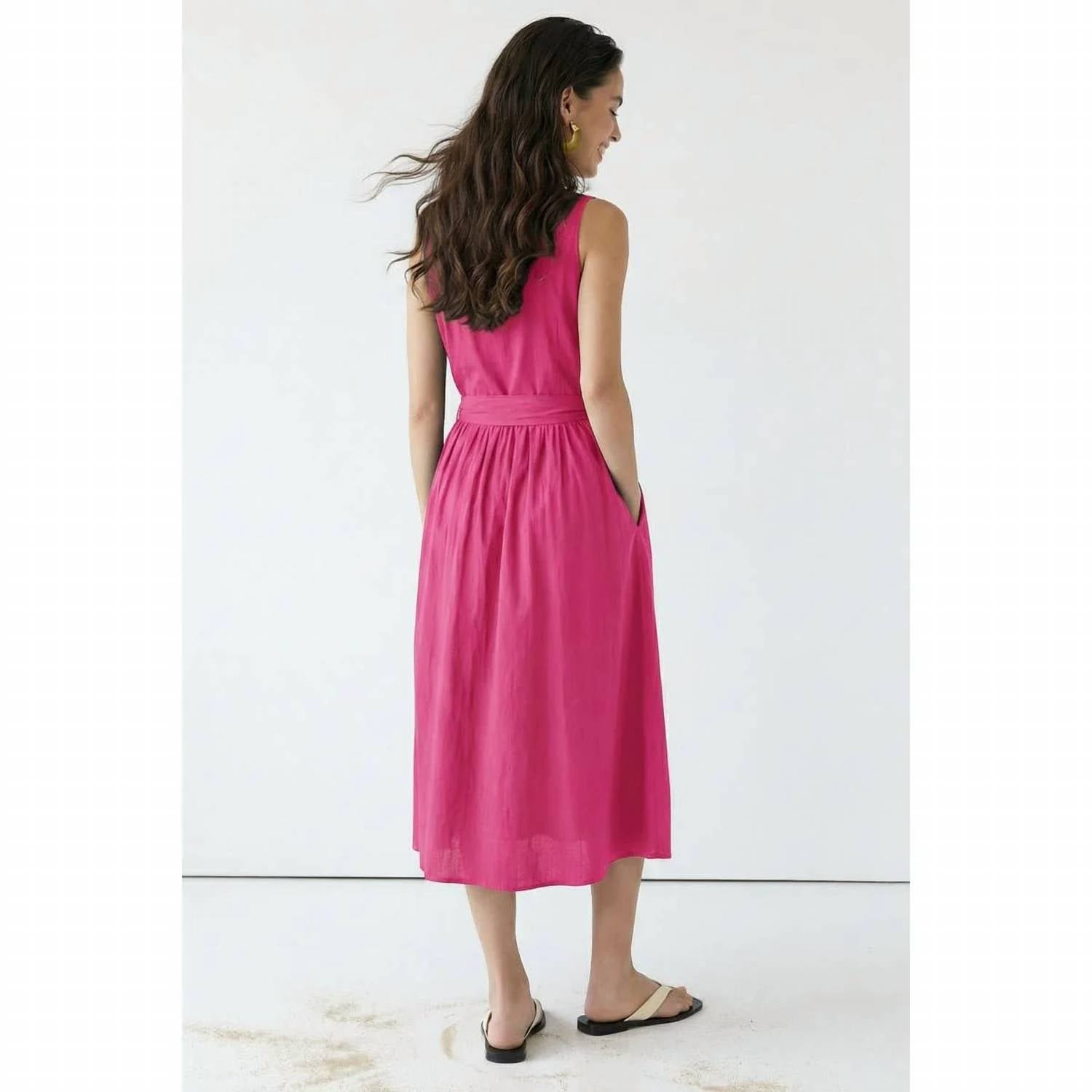 Naked Zebra - Sleeveless Belted Maxi Shirt Dress