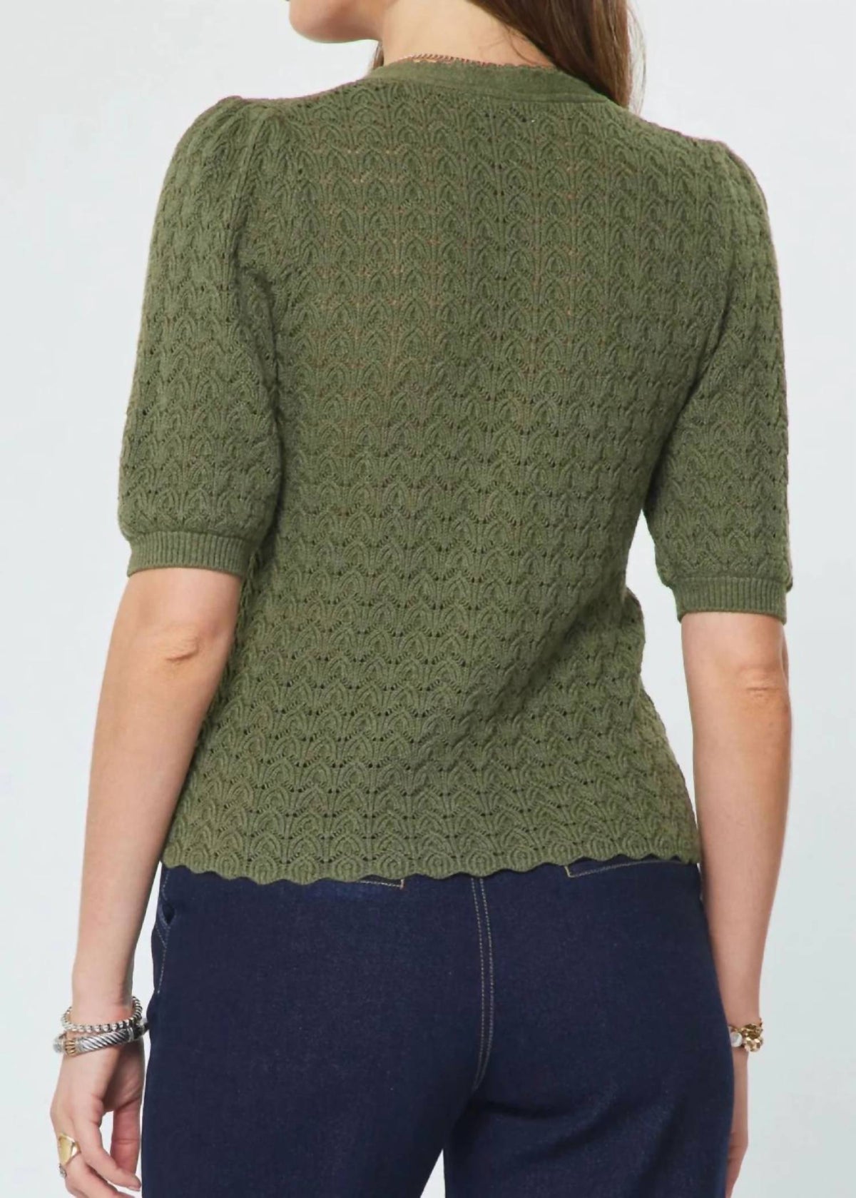 Current Air - Puff Sleeve Scalloped Edge Top