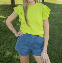 Jodifl Glow Get 'em Ruffle Knit Top in lime - women's blouse