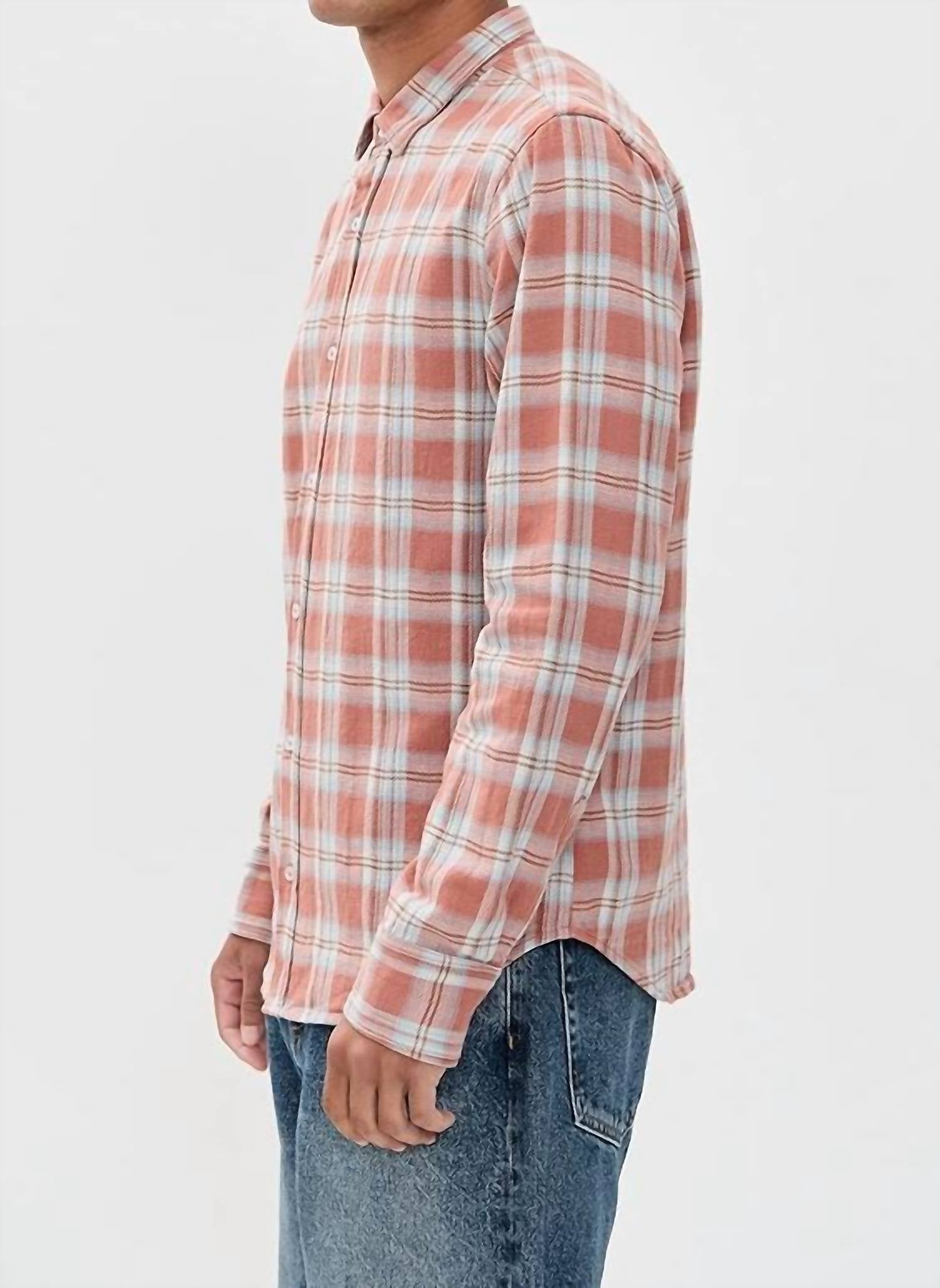 SAVE KHAKI UNITED Japanese Slub Flannel Shirt in burnt orange - men's long sleeve top - alternate view
