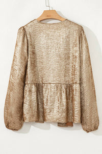 Shop Lala Loo Women's Tie Front Babydoll Blouse Top in gold - women's blouse - detail view